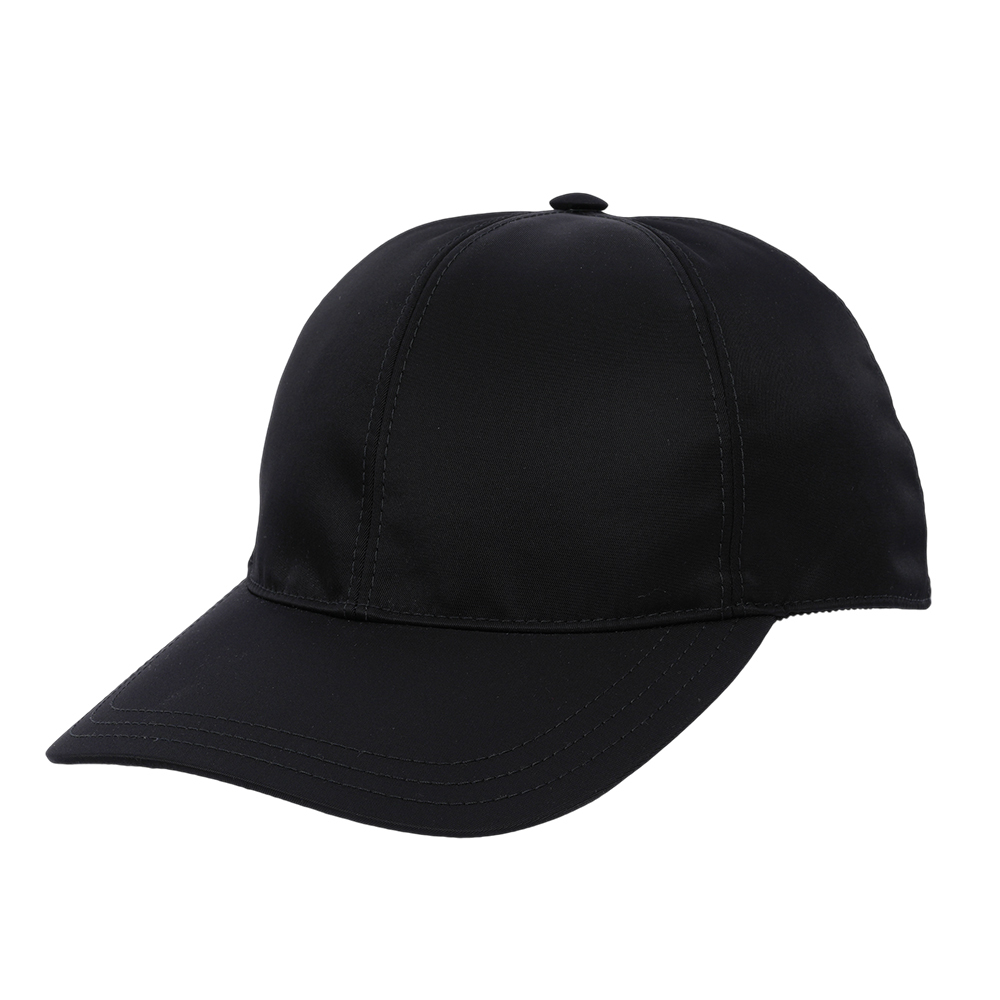 【PRADA】銀色三角牌標誌再生尼龍棒球帽 L (黑色)1HC274 2DMI F0002