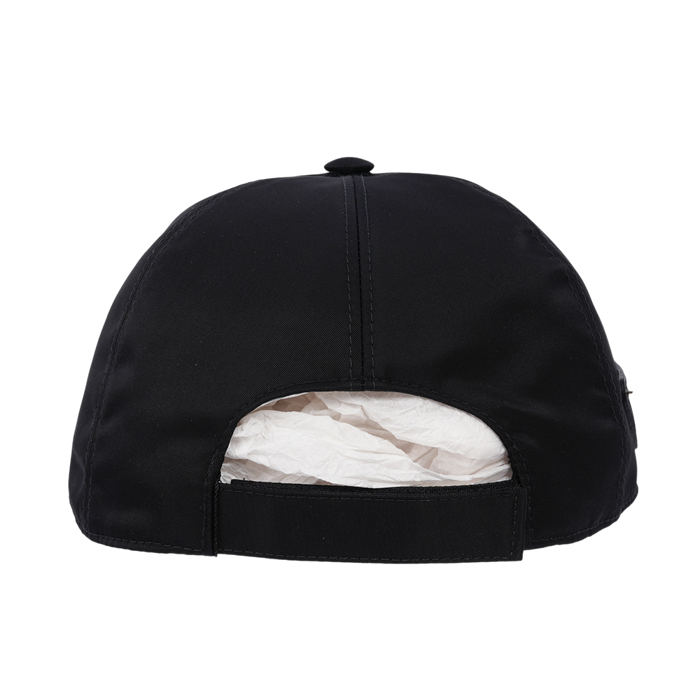 【PRADA】銀色三角牌標誌再生尼龍棒球帽 L (黑色)1HC274 2DMI F0002