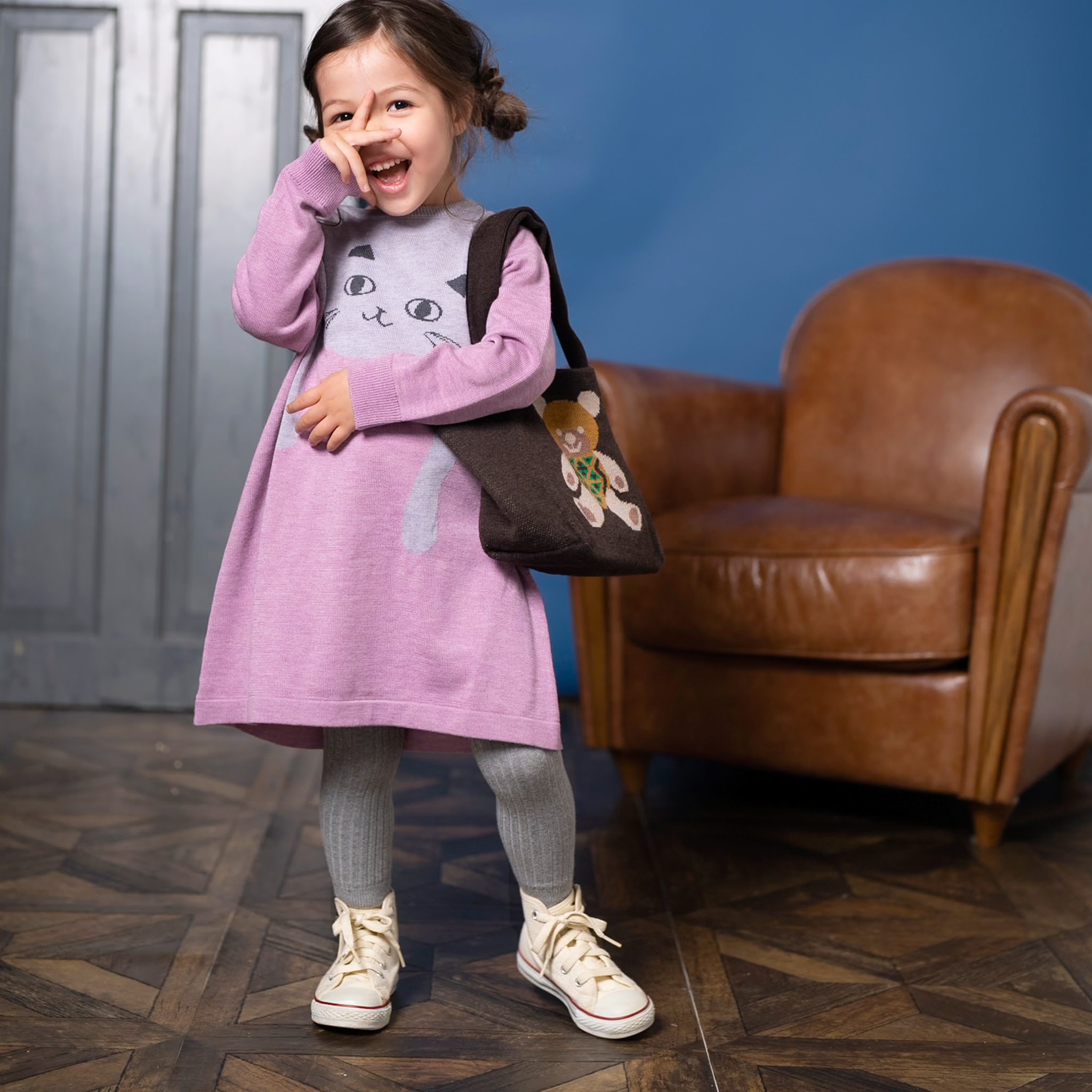 〖 Ami Amie 〗薰衣草紫貓咪羊毛針織洋裝