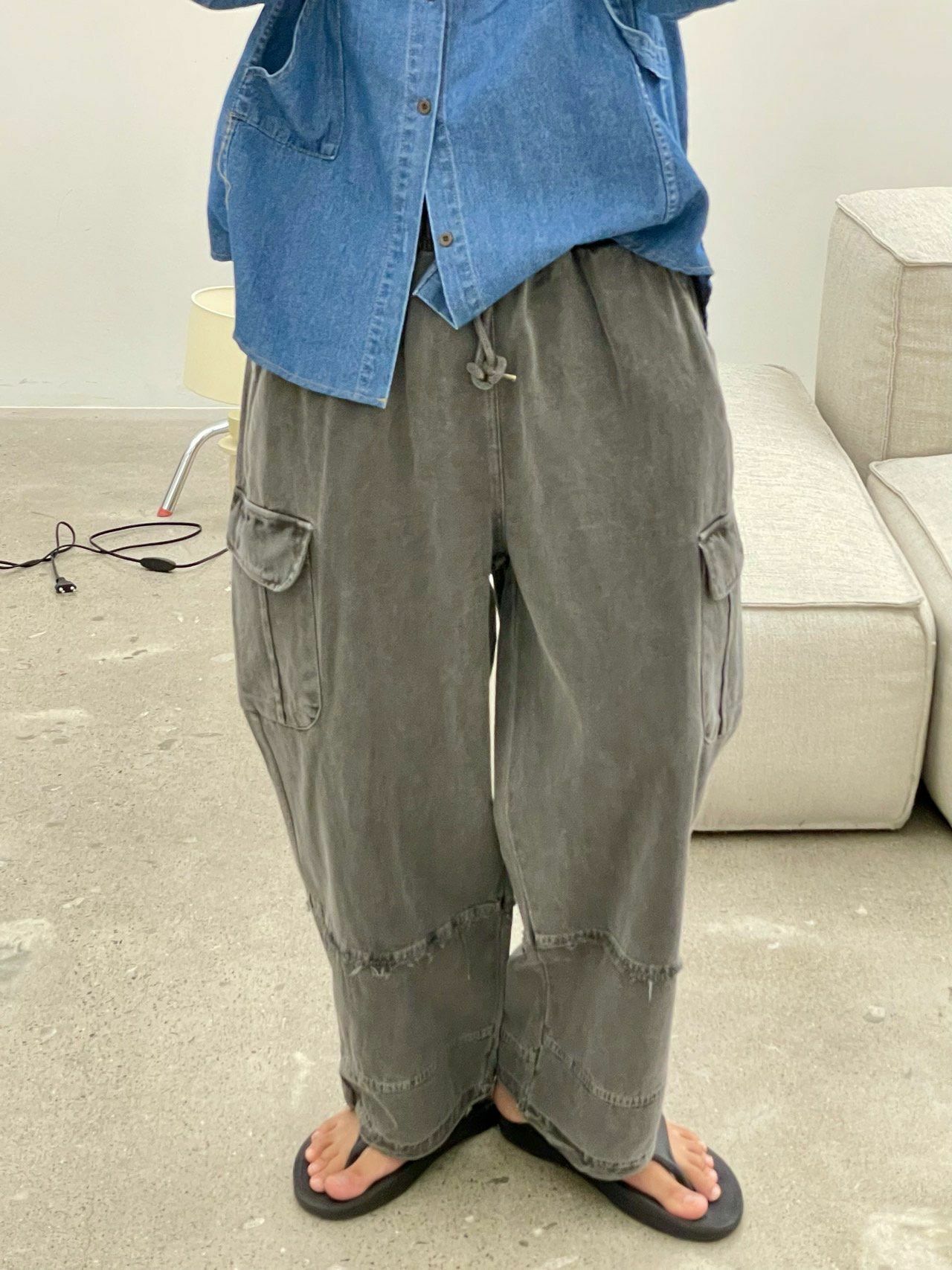 洗水淨色工裝鬆身褲 HIGH FIVE-104P