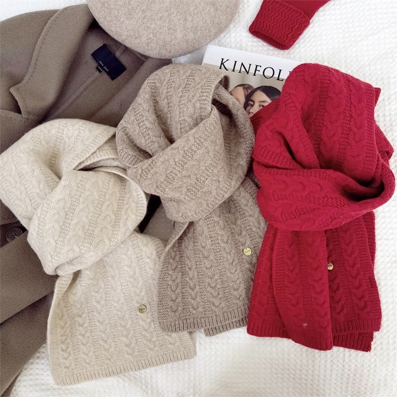 麻花羊毛針織圍巾披肩 六色