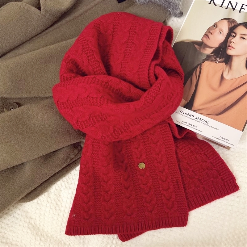 麻花羊毛針織圍巾披肩 六色