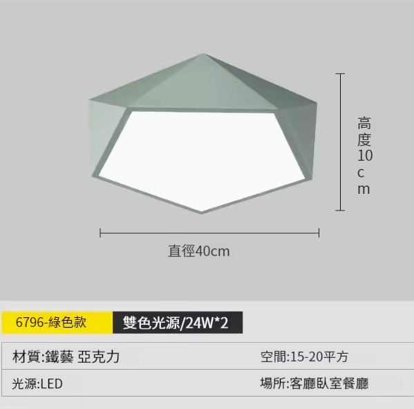 Hot recommended simple ceiling lamp [pentagon-green small led  40cm]