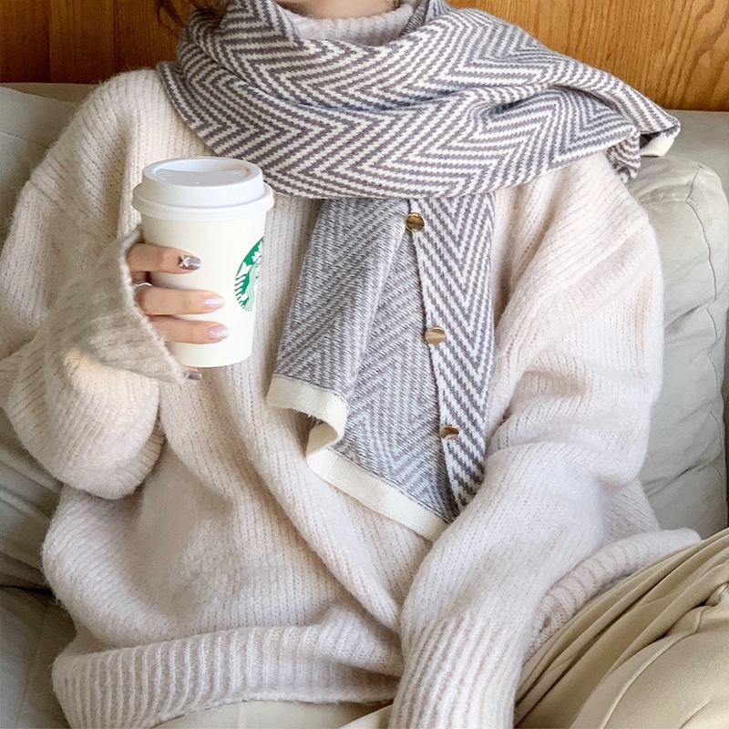 排釦多穿式針織圍巾披肩 九色