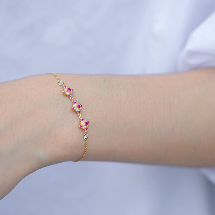 天然紅寶石鑽石18K金手錬 文藝復興風格