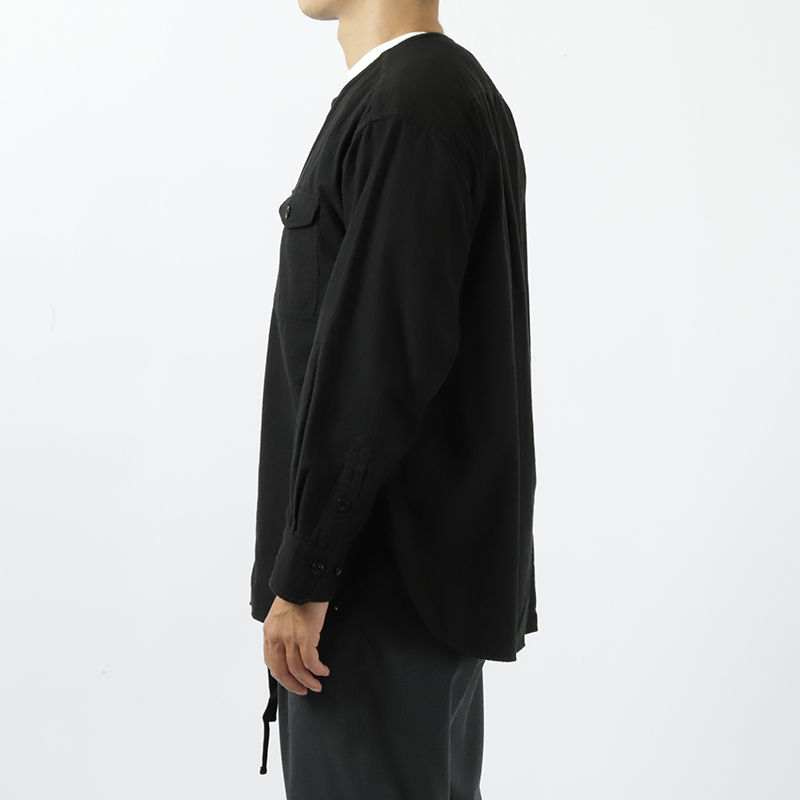 YOKO SAKAMOTO Brushed Cotton Collarless Shirt Black