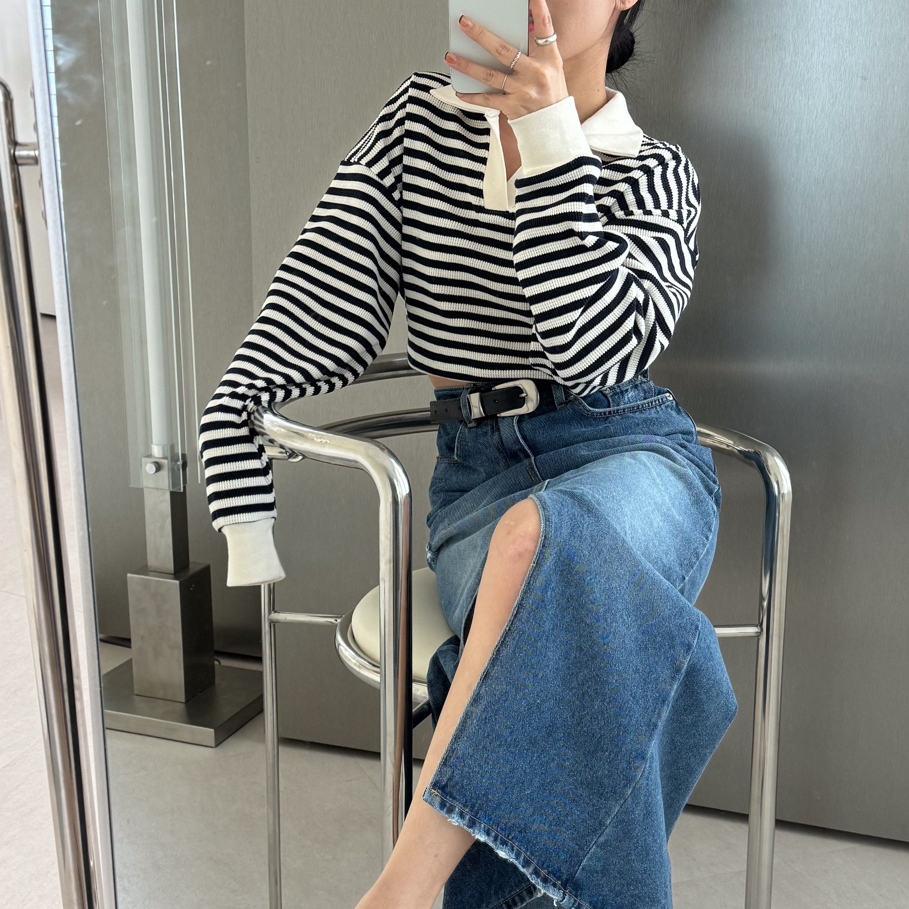 O21倒V前開衩牛仔裙(版型偏小/S)