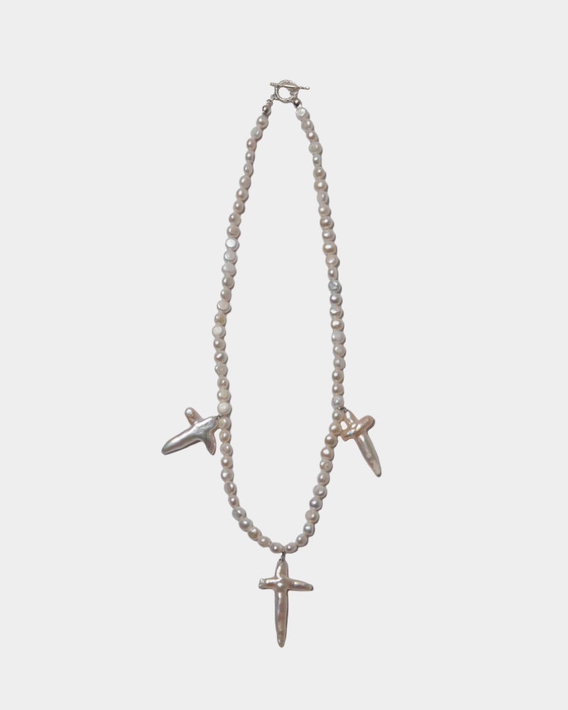COOTIE PRODUCTIONS - Distortion Cross Pearl Necklace (T