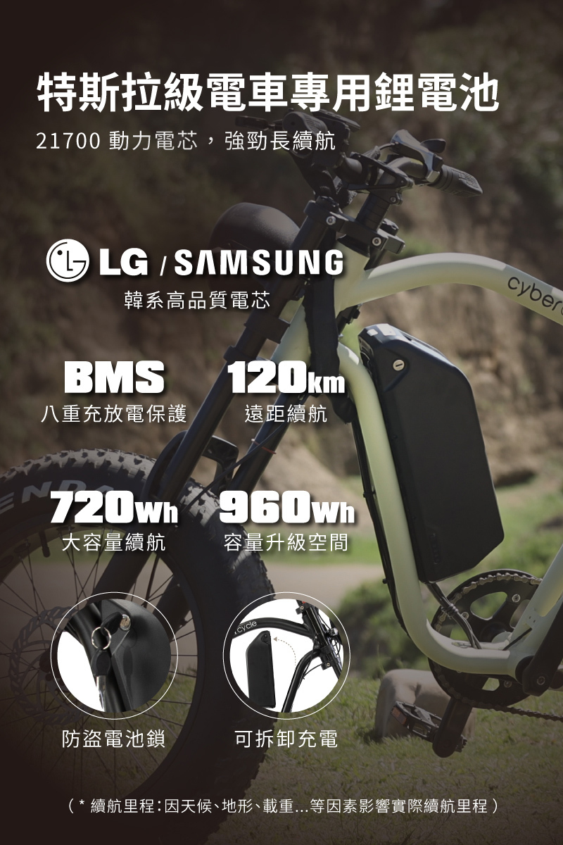 CyberCycle 犀牛胖胎車 大容量電池 長續航力