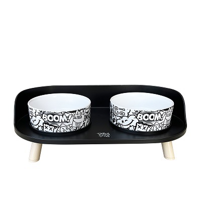 M-Pets 黑白簡約雙碗