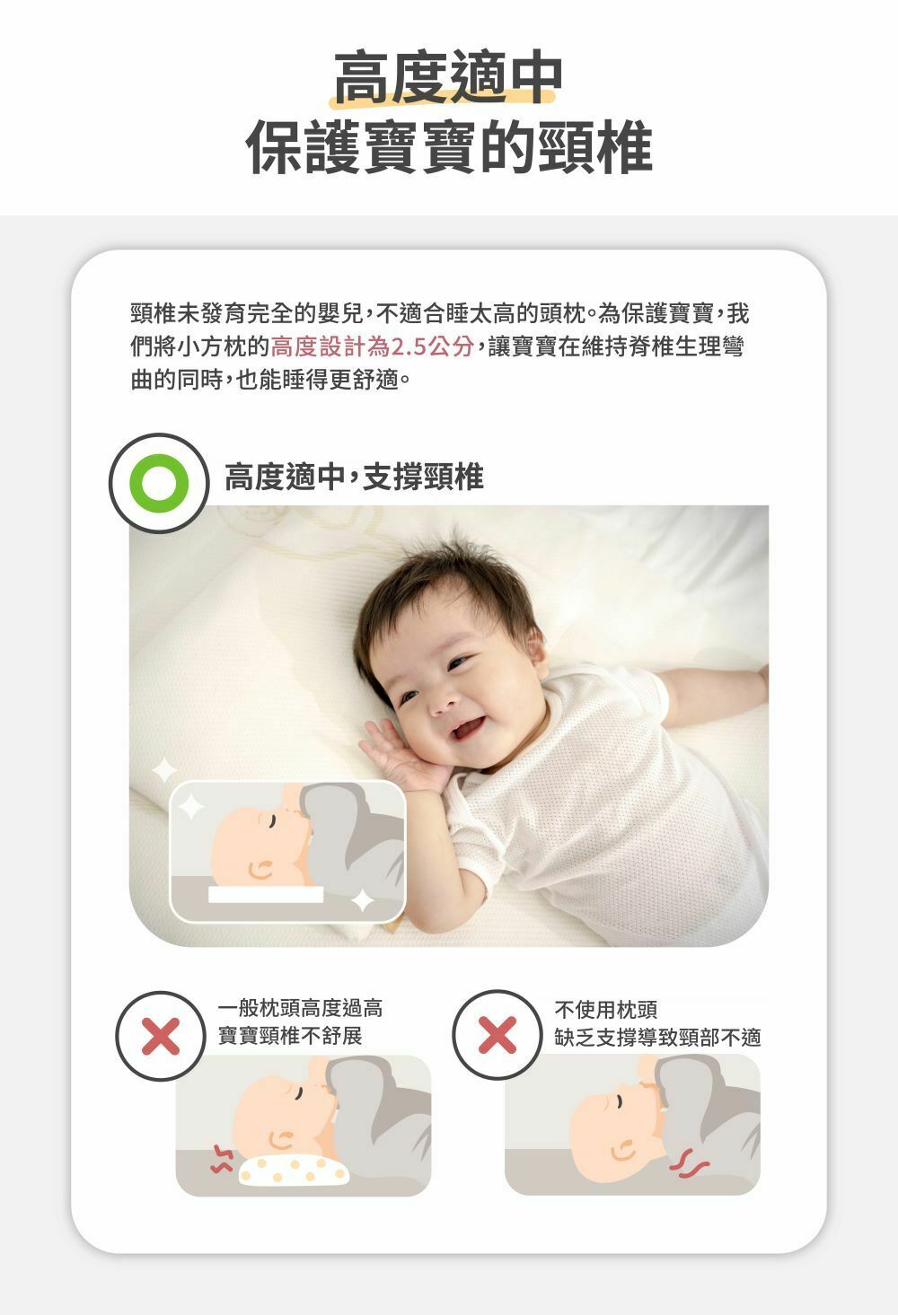 赫媽咪小年糕嬰兒方枕-高度適中保護寶寶的頸椎