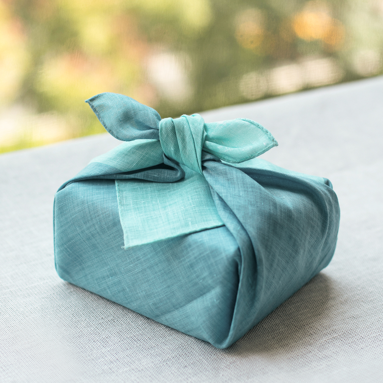 雙色亞麻手巾＿藍灰x薄荷綠