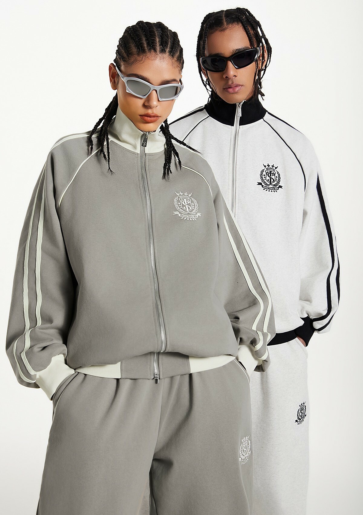 STK SmallTownKid 條紋徽章 運動外套 織帶長褲 套裝