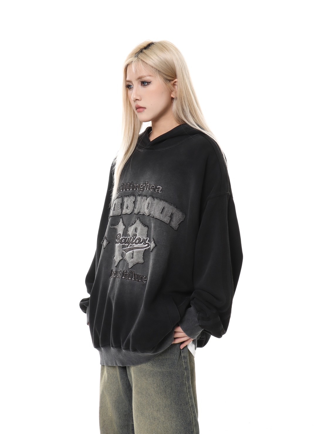 復古高街立體印花連帽衛衣