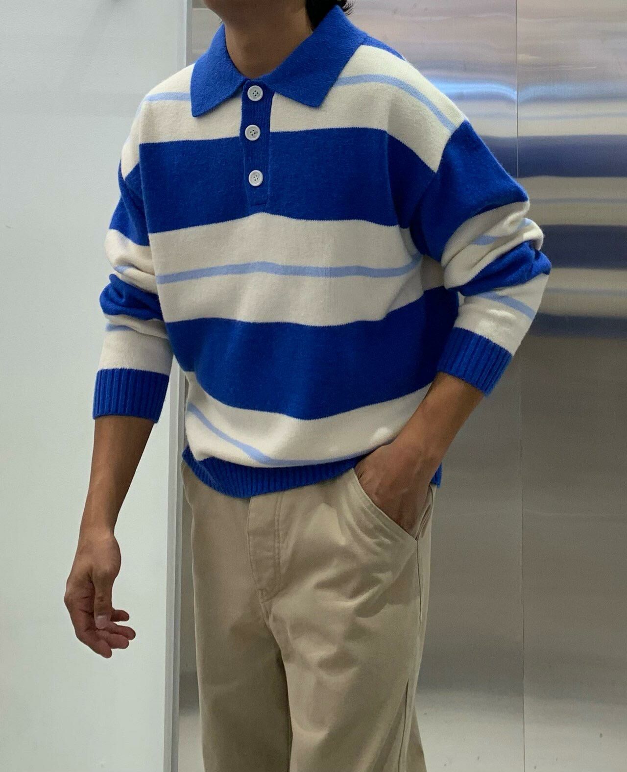 反領直間長袖針織衫 HAND-046T