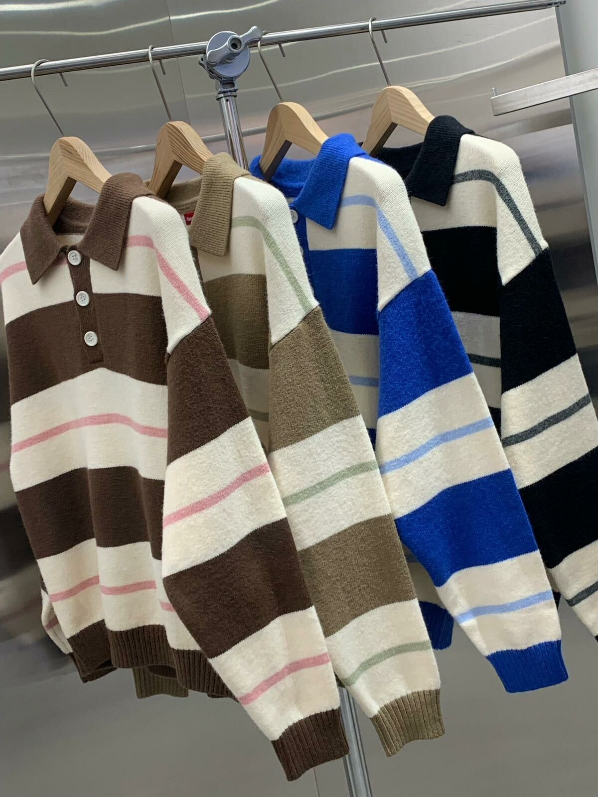 反領直間長袖針織衫 HAND-046T