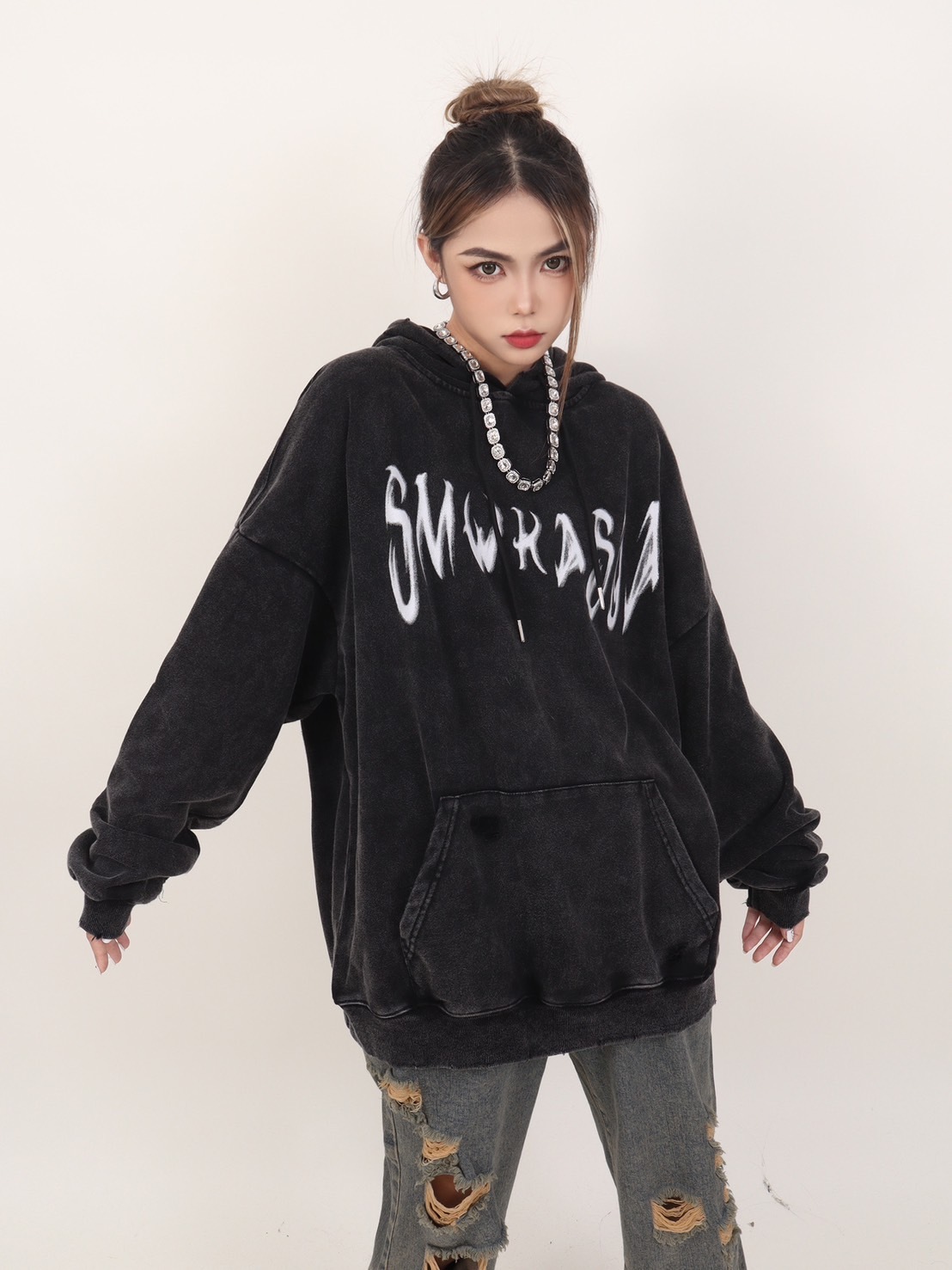 美式復古做舊連帽衛衣