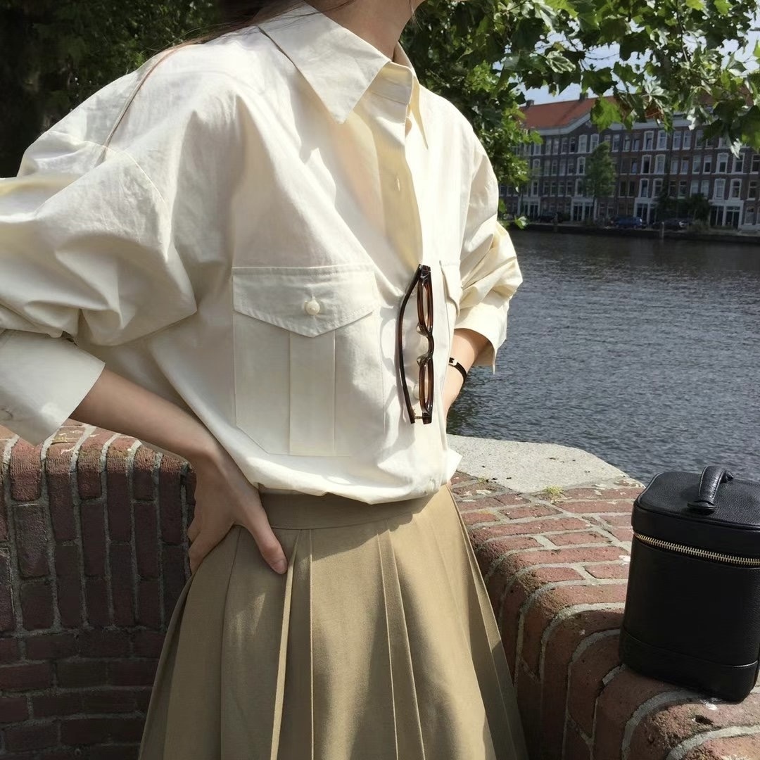 O28前雙口袋挺料襯(米黃)