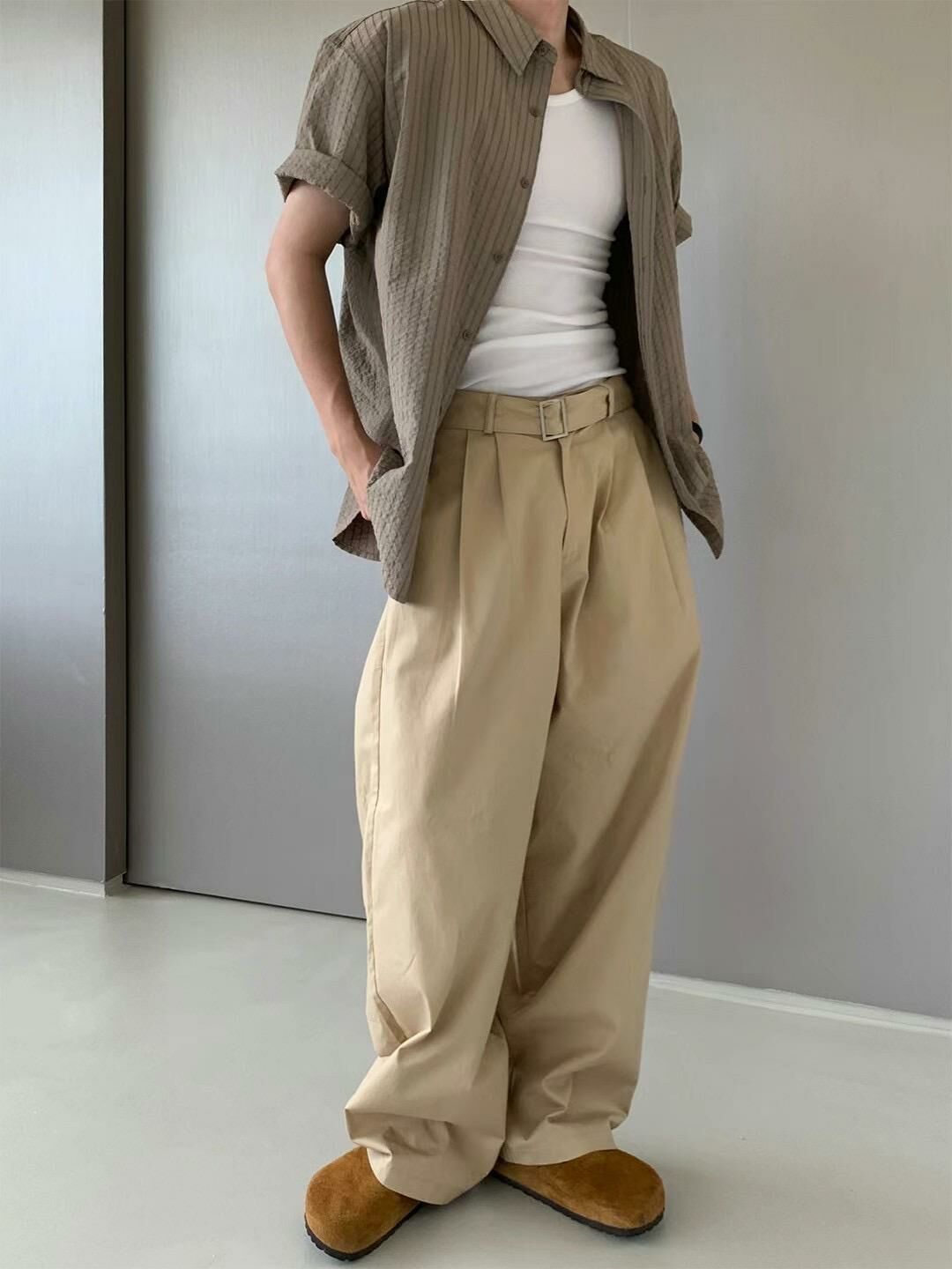 淨色連腰帶鬆身西褲 Vass-004P