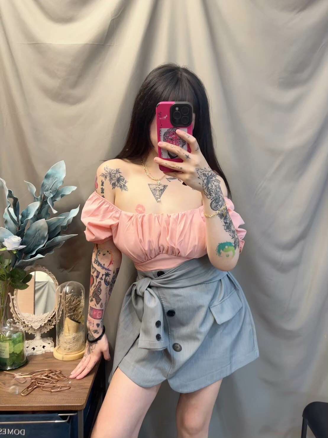 排釦開衩綁帶西裝褲裙