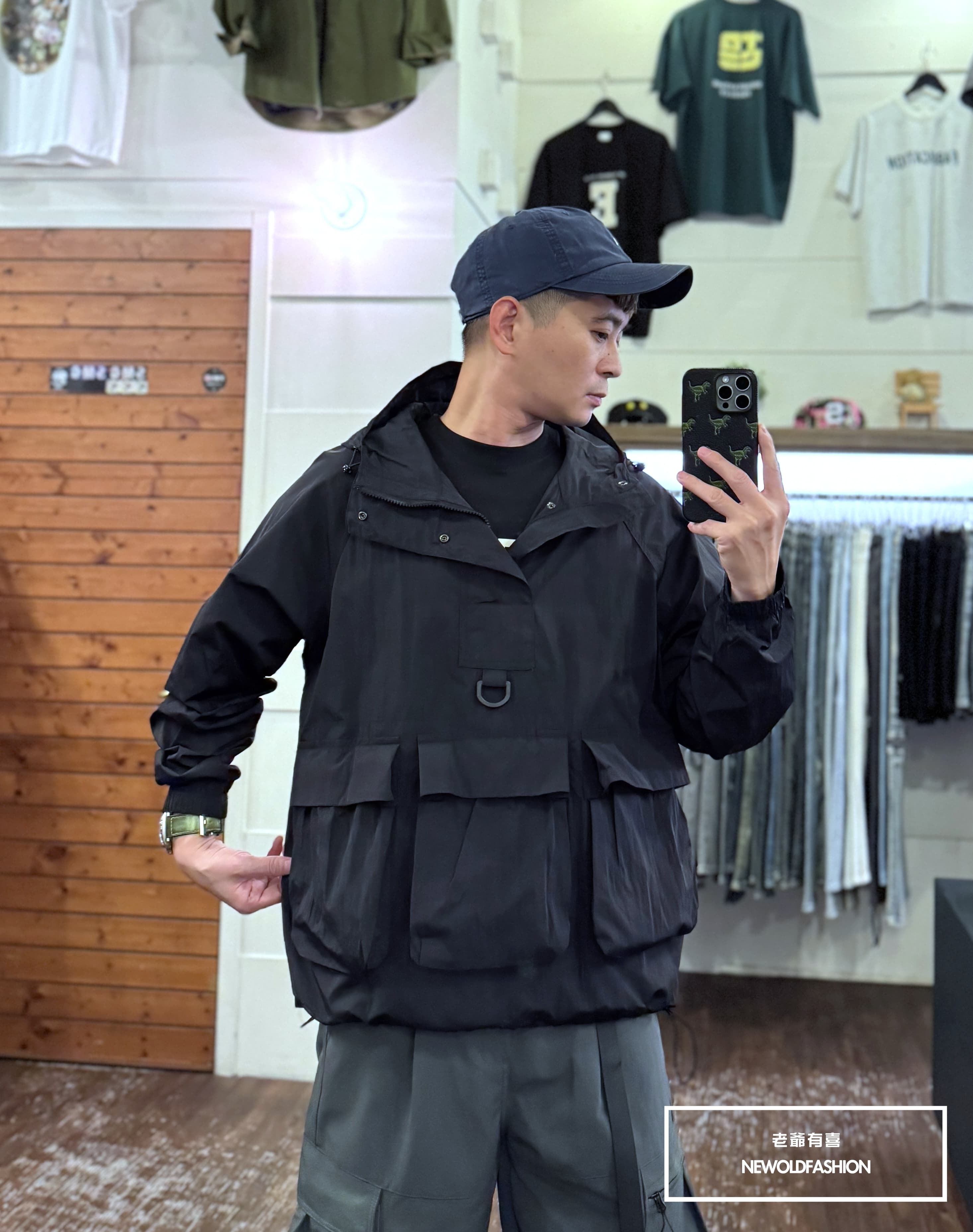 『新品上市』重磅扣環多口袋連帽衝鋒外套-黑(NOF2409Y2620)