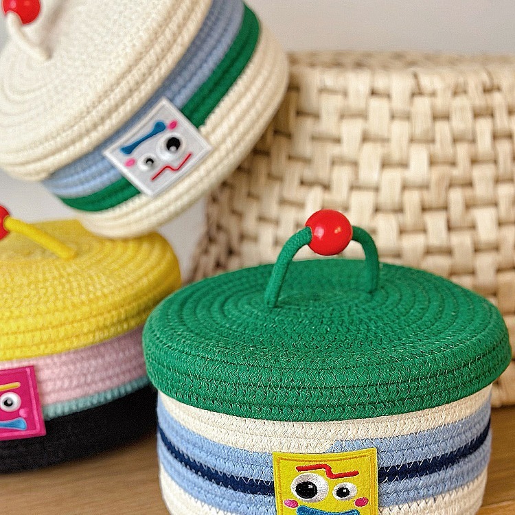 《5030》可愛拼色蛋糕手工編織棉繩收納籃