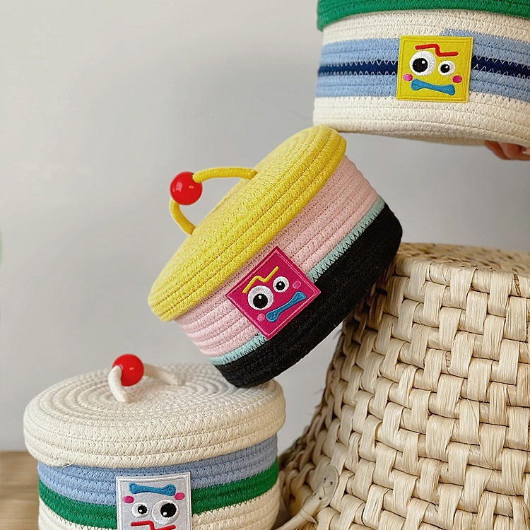 《5030》可愛拼色蛋糕手工編織棉繩收納籃