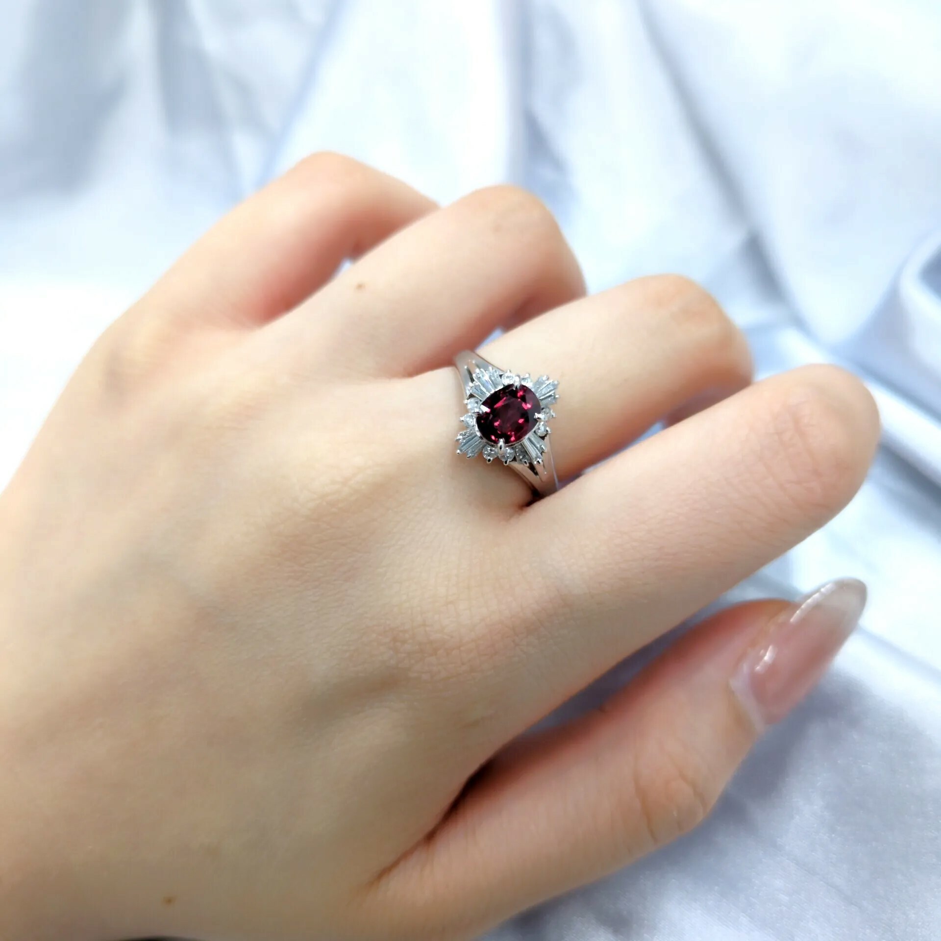 Platinum 900 White Gold 1.15ct Ruby and Diamond Ring