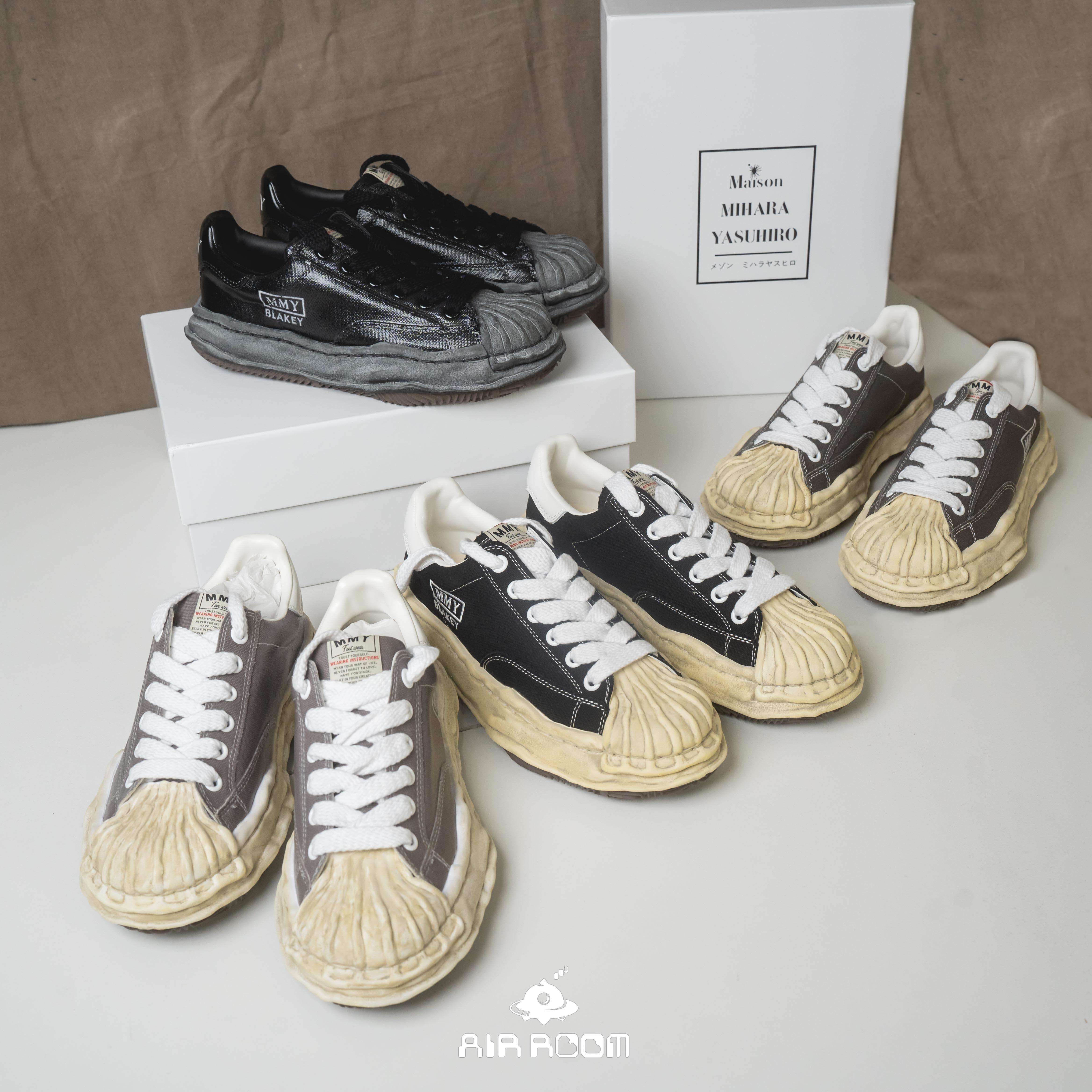 2024SS MAISON MIHARA YASUHIRO BLAKEY OG Sole Silicon Coating Canvas Low-top Sneaker 貝殼頭 洗舊 仿舊 水洗 刷色 上膠 開口笑 溶解鞋 A13FW727