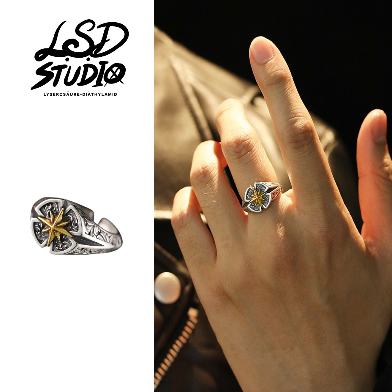 【ACCY061】極星雙色開口設計戒指