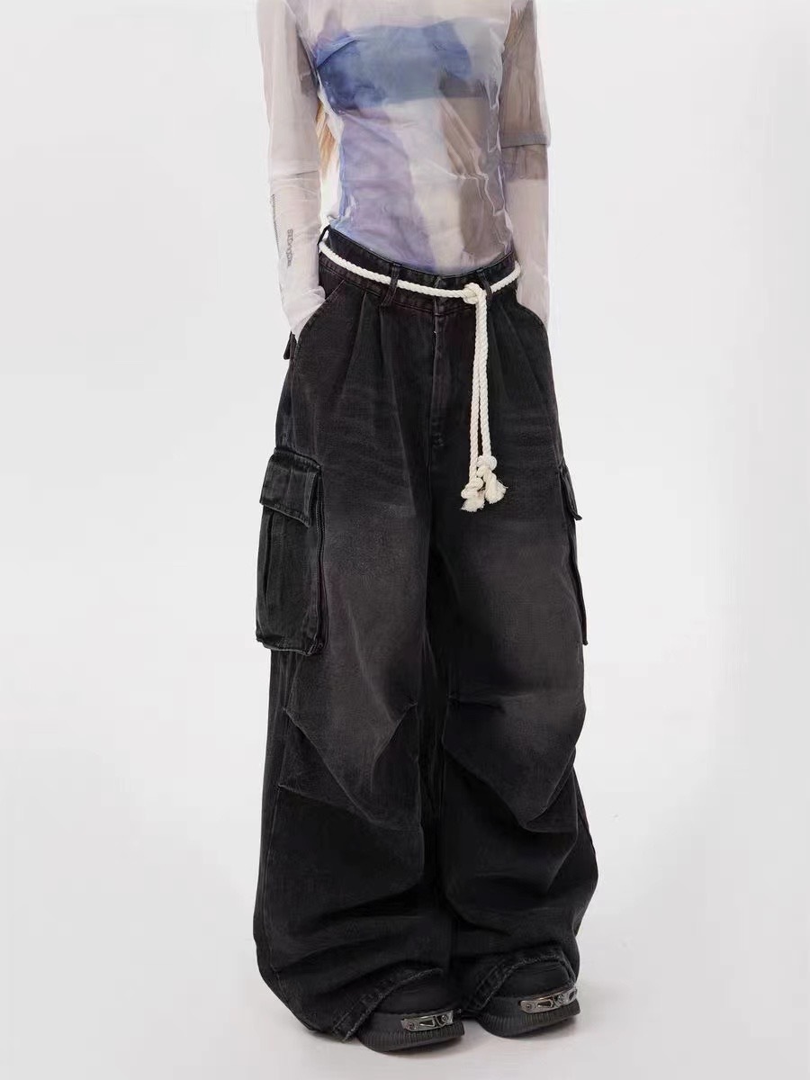 (GOAL)ERHU 復古 美式 情侶款 麻繩水洗 牛仔 寬褲 93116