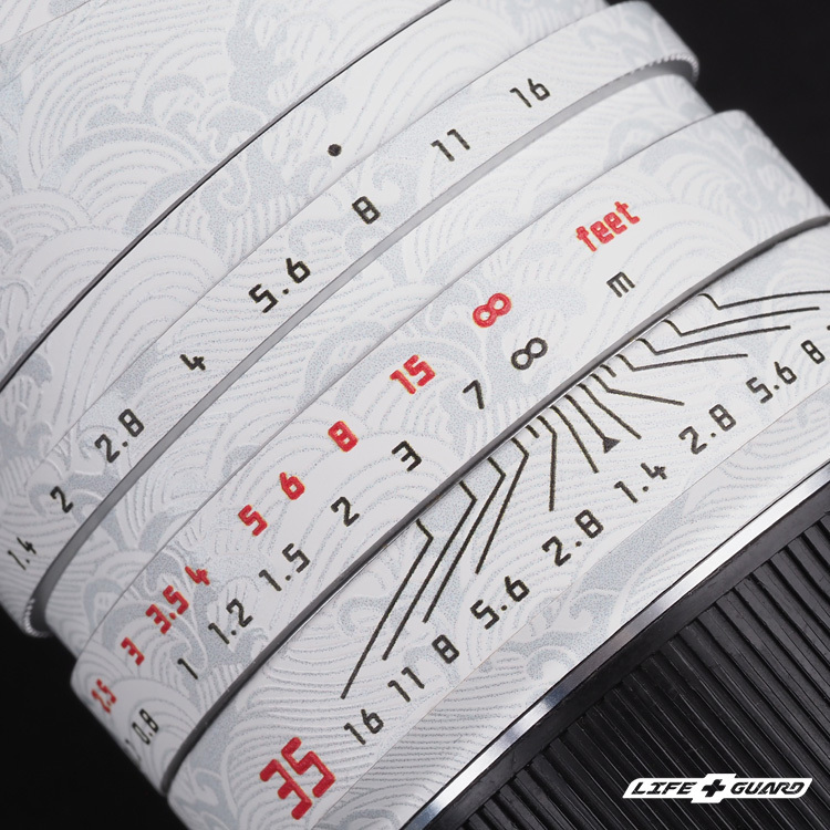 LIFE+GUARD 鏡頭貼膜特寫示意圖，適用 Leica SUMMILUX-M 35mm F1.4