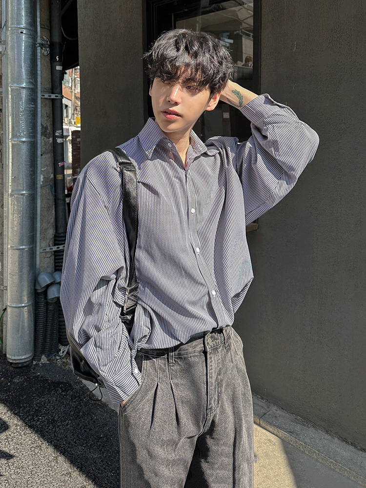 韓版黑白細條紋長袖襯衫