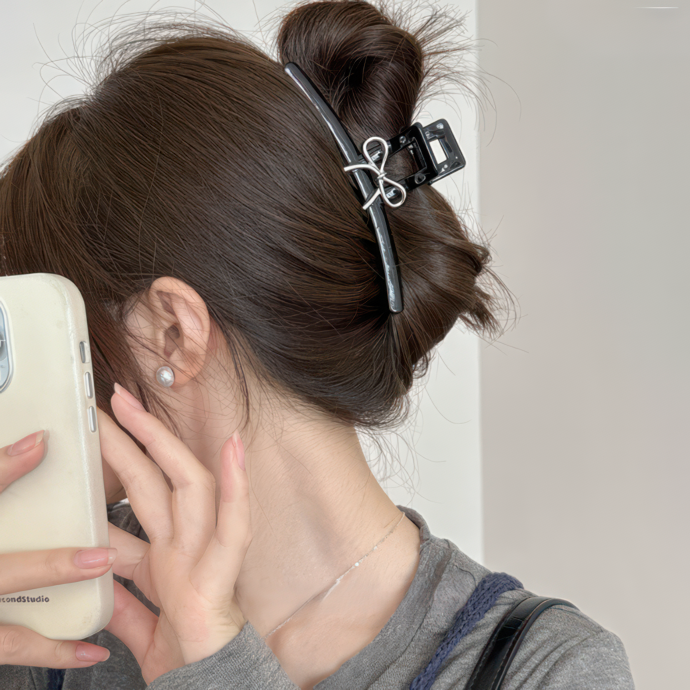 [2 FOR RM10]Black/Silver Sweetheart Metal Bow Hair Claw