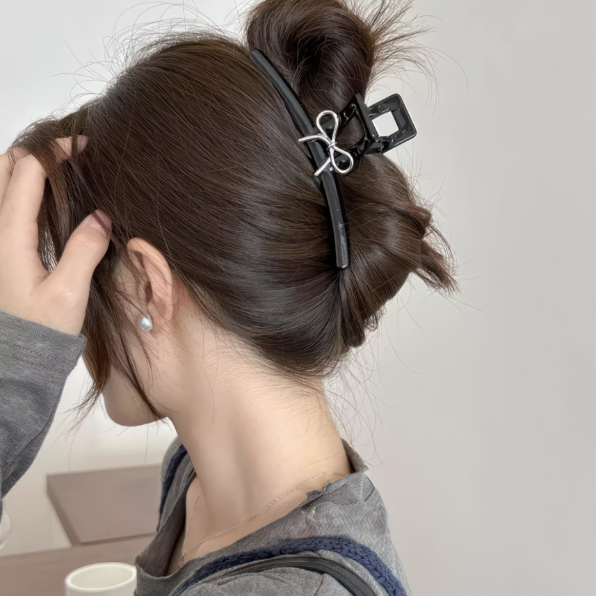 [2 FOR RM10]Black/Silver Sweetheart Metal Bow Hair Claw