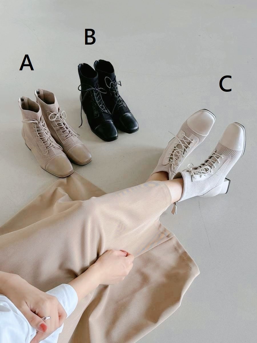 SH#14472🤎半皮半針織腳踝靴