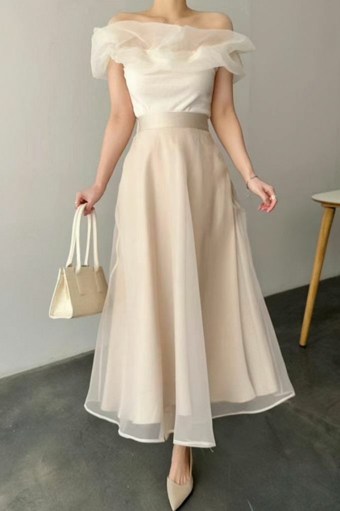 SK#14473🤎輕紗下擺裙