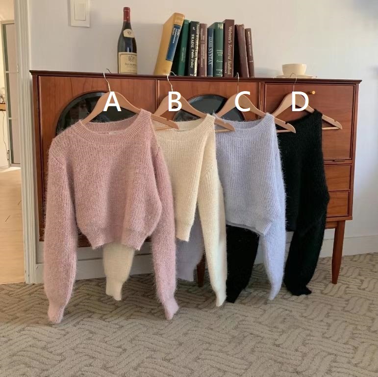 TOP#14480🤎Fuzzy Shoulder Off Crop Top