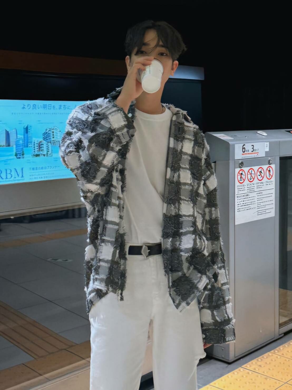 粗呢毛格紋長袖襯衫