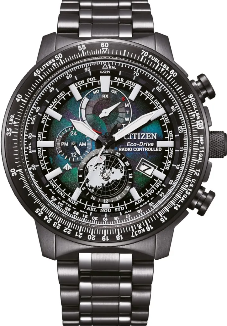 萬年鐘錶 - Citizen 星辰錶  宇宙幻彩限定款飛行滑尺光動能電波萬年曆男錶 BY3005-56E 錶徑46MM