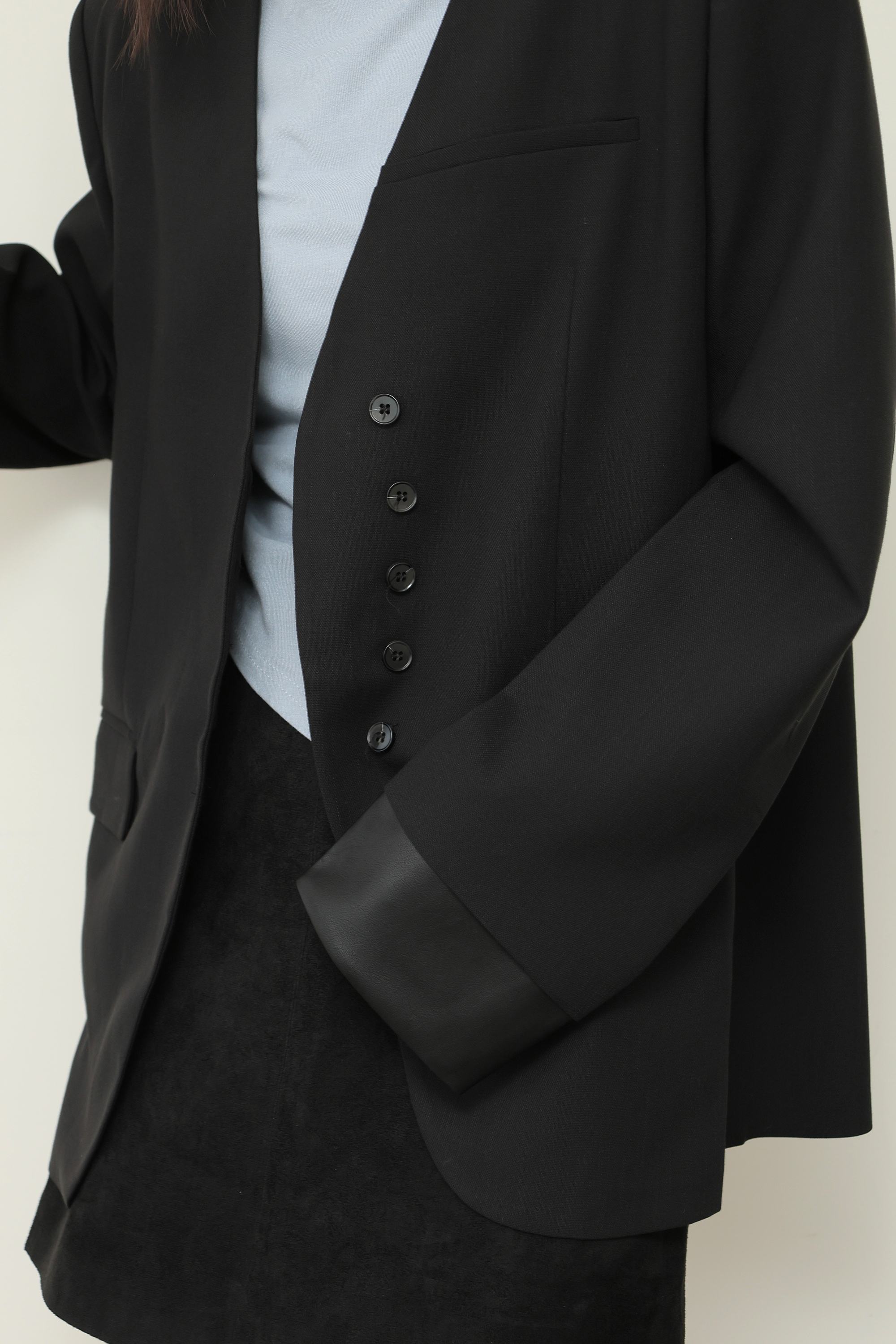 拼接袖口V領西裝外套