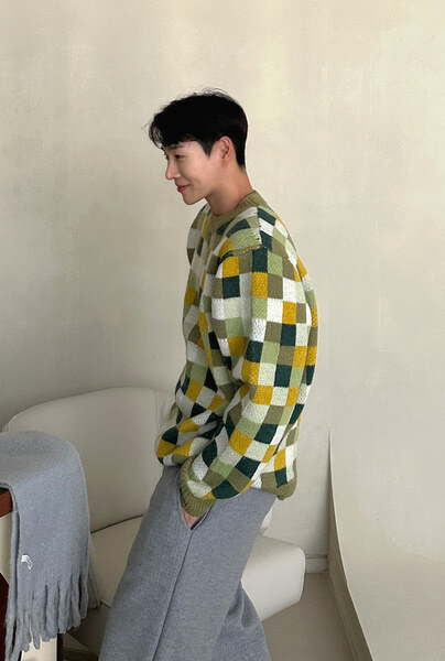 (韓國獨家特價)俄羅斯方塊格紋針織衫