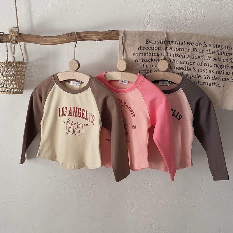 撞色韓系印花長袖修身上衣