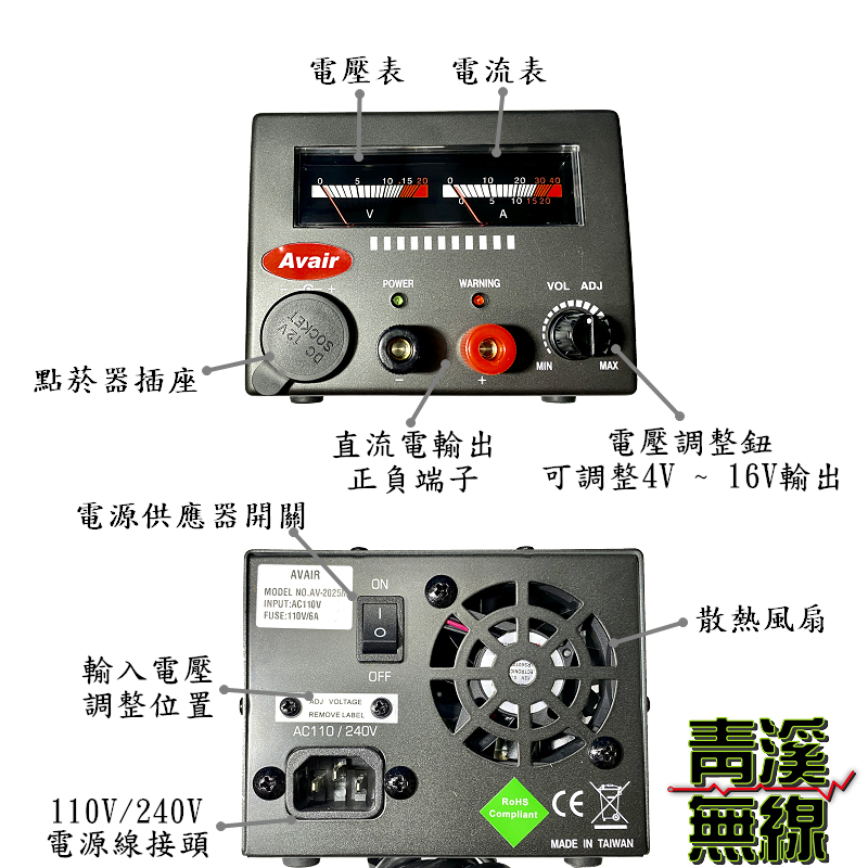 Avair AV-2025 基地台專用電源供應器 無線電電源供應器 台灣製造 車機電源供應器 家用 AV2025
