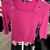 [S] KARL LAGERFELD LONG SLEEVE KNIT WITH PINS,FRENCH FUCHSIA, L4GH7831-IHY [FINAL SALE] (SKL1120)