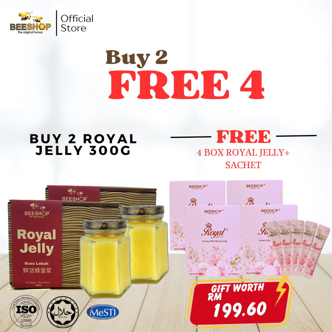 FRESH ROYAL JELLY 300GX2 FREE 4 ROYAL JELLY+ 7G X 5 Sachet (HALAL)