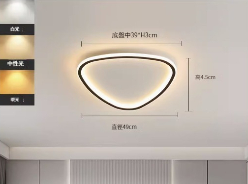 Hot style simple ceiling lamp [black model - diameter 49cm - 26W - three-color dimming]