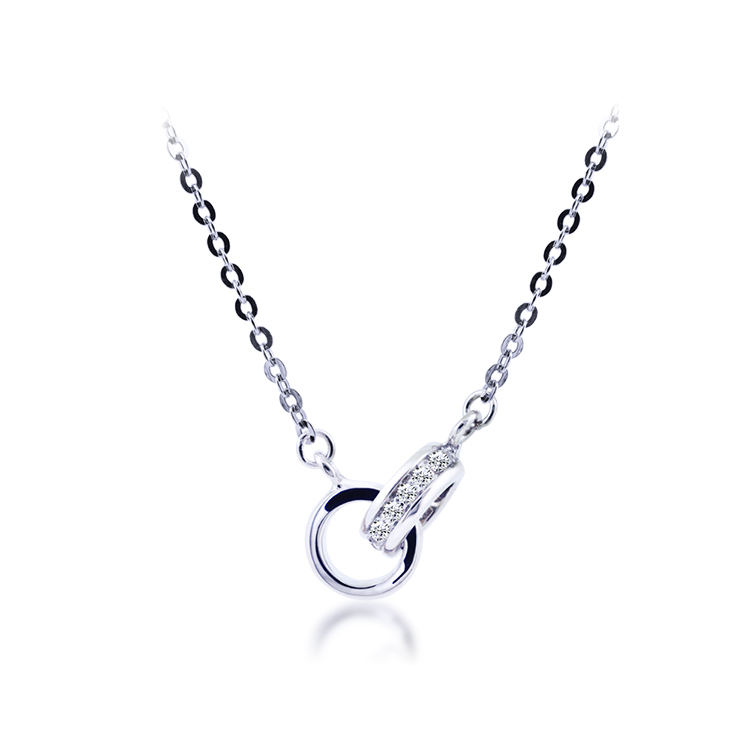 925 純銀「愛在一起」晶鑽頸鍊 (15吋+5公分延長鍊)-SDS0009