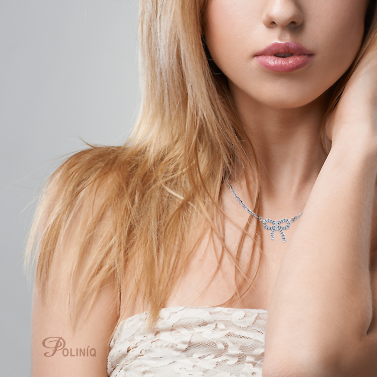 925純銀「蝴蝶結-滿鑽款」頸鍊 (15吋+5公分延長鍊)-SDS0006