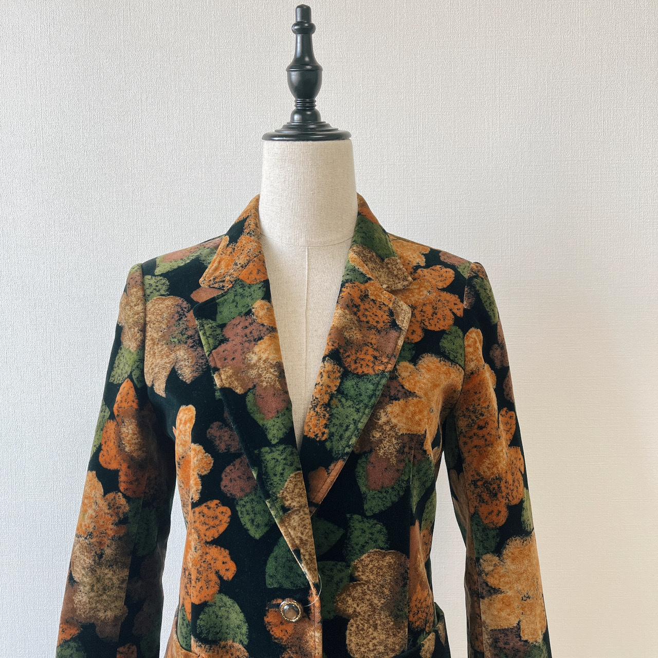 REGINA大地色花卉圖案絲絨西裝外套